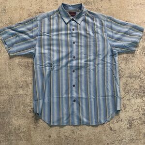 Tommy Bahama Shirt Mens M Blue Stripe Colorful Silk Hawaiian Island